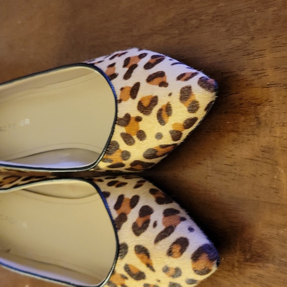 Marc Fisher brown tan leather real cow fur animal print Chunky heel sz 7.5 NEW…
